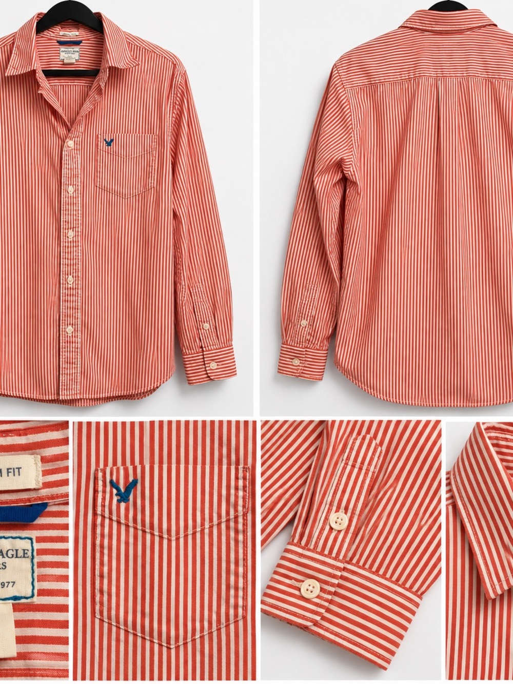 American Eagle Outfitters Orange and White Striped Button-Down Shirt - Kids